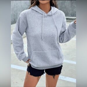 SHEIN EZwear Kangaroo Pocket Drop Shoulder Drawstring Hoodie